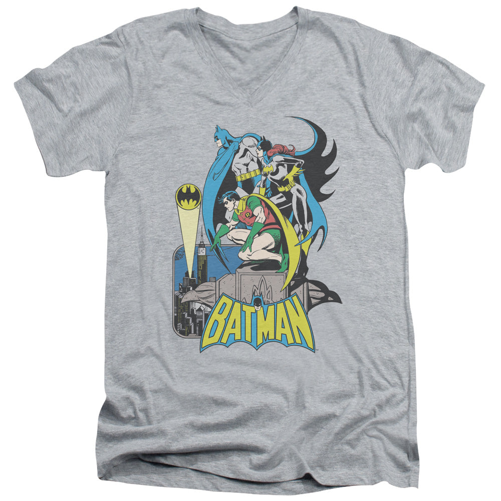 DC Comics Heroic Trio Mens Slim Fit V Neck T Shirt Athletic Heather Officially Licensed