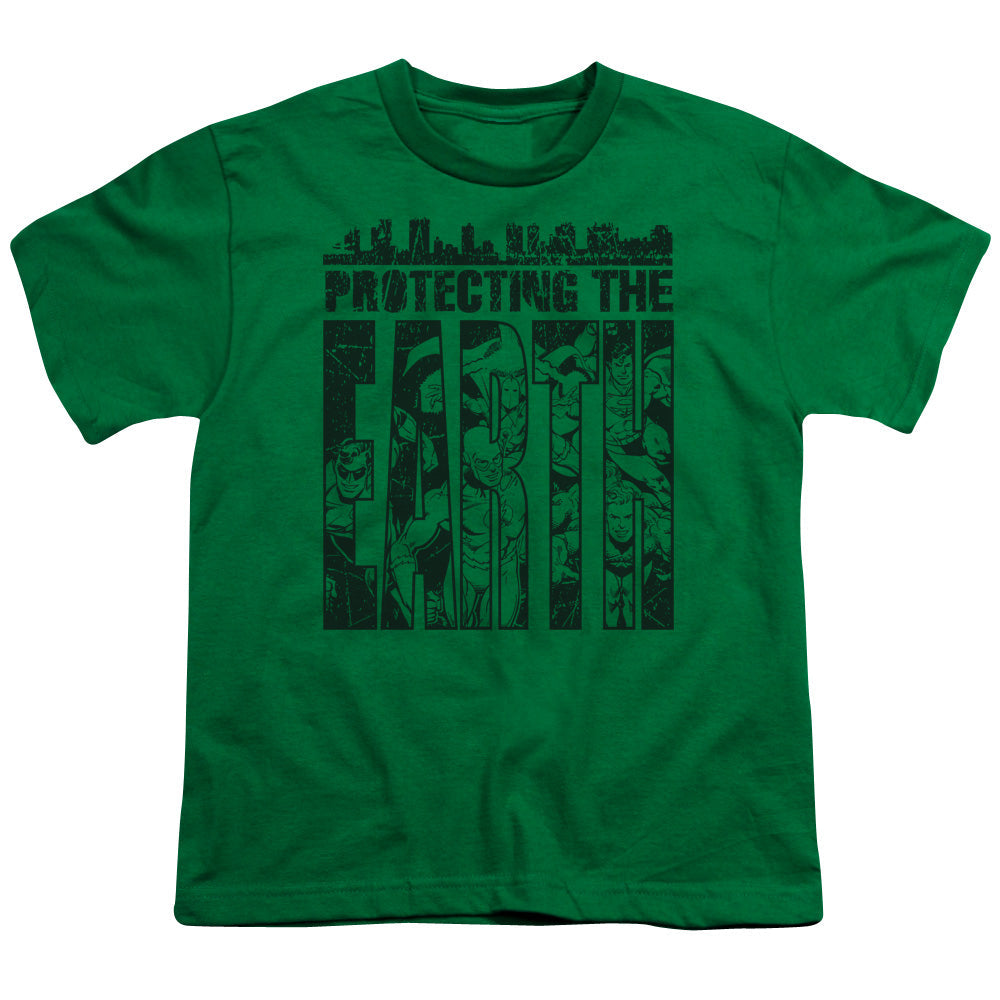 DC Comics Protecting the Earth Kids Youth T Shirt Kelly Green Officially Licensed