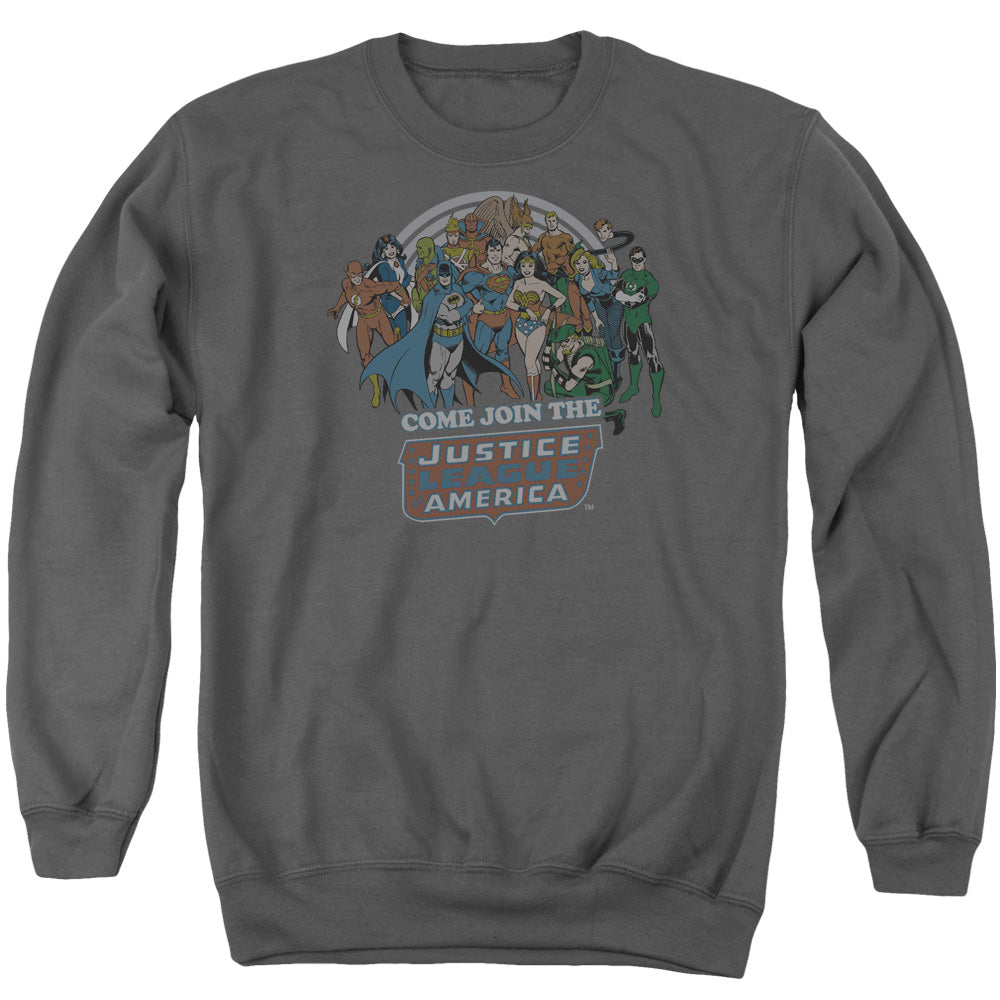 DC Comics Join the Justice League Mens Crewneck Sweatshirt Charcoal Officially Licensed