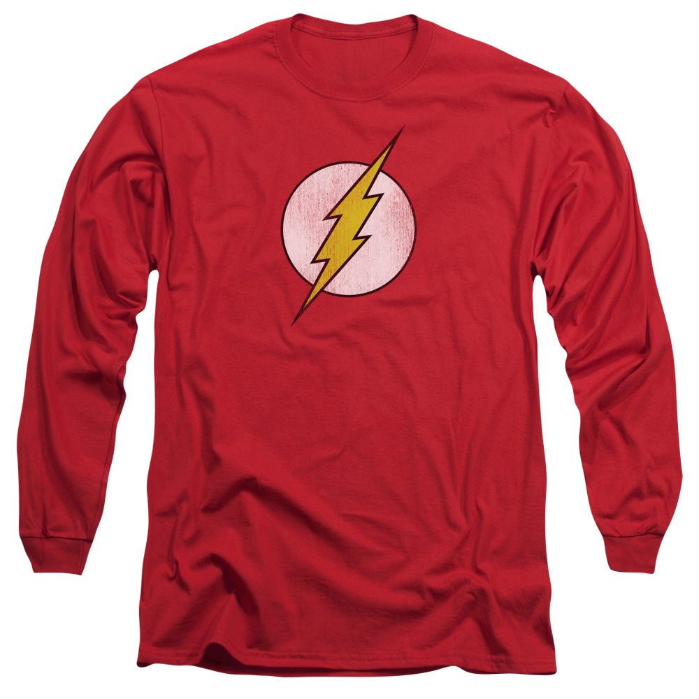 DC Comics Flash Flash Logo Distressed Mens Long Sleeve Shirt Red Officially Licensed