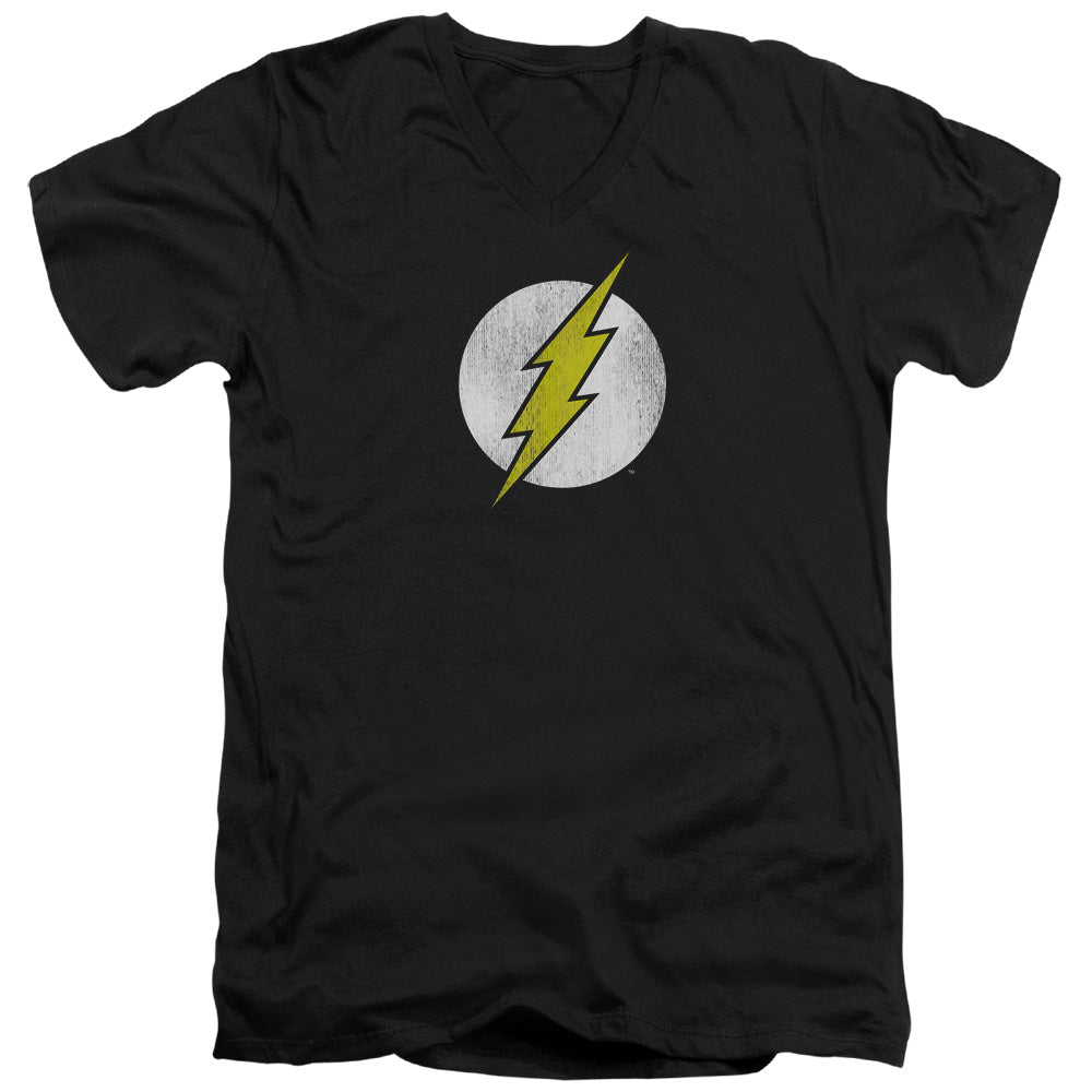DC Comics Flash Flash Logo Distressed Mens Slim Fit V Neck T Shirt Black Officially Licensed