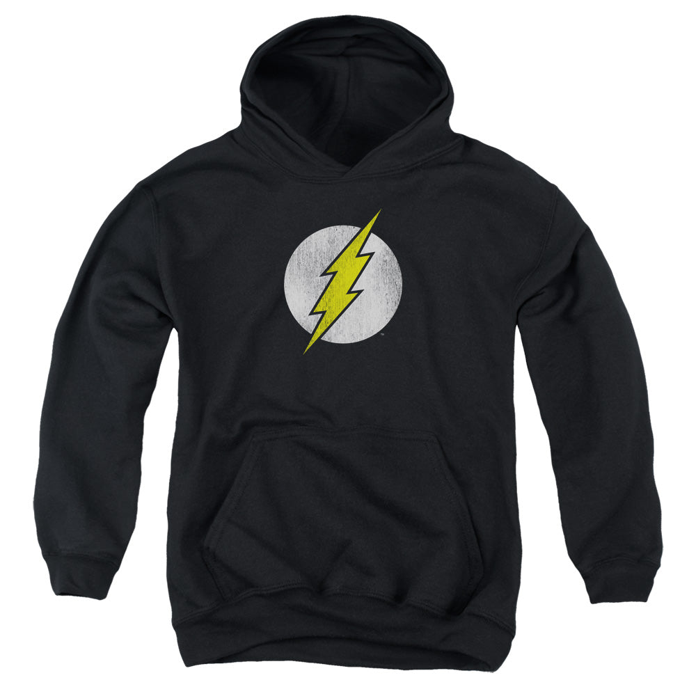 DC Comics Flash Flash Logo Distressed Kids Youth Hoodie Black Officially Licensed