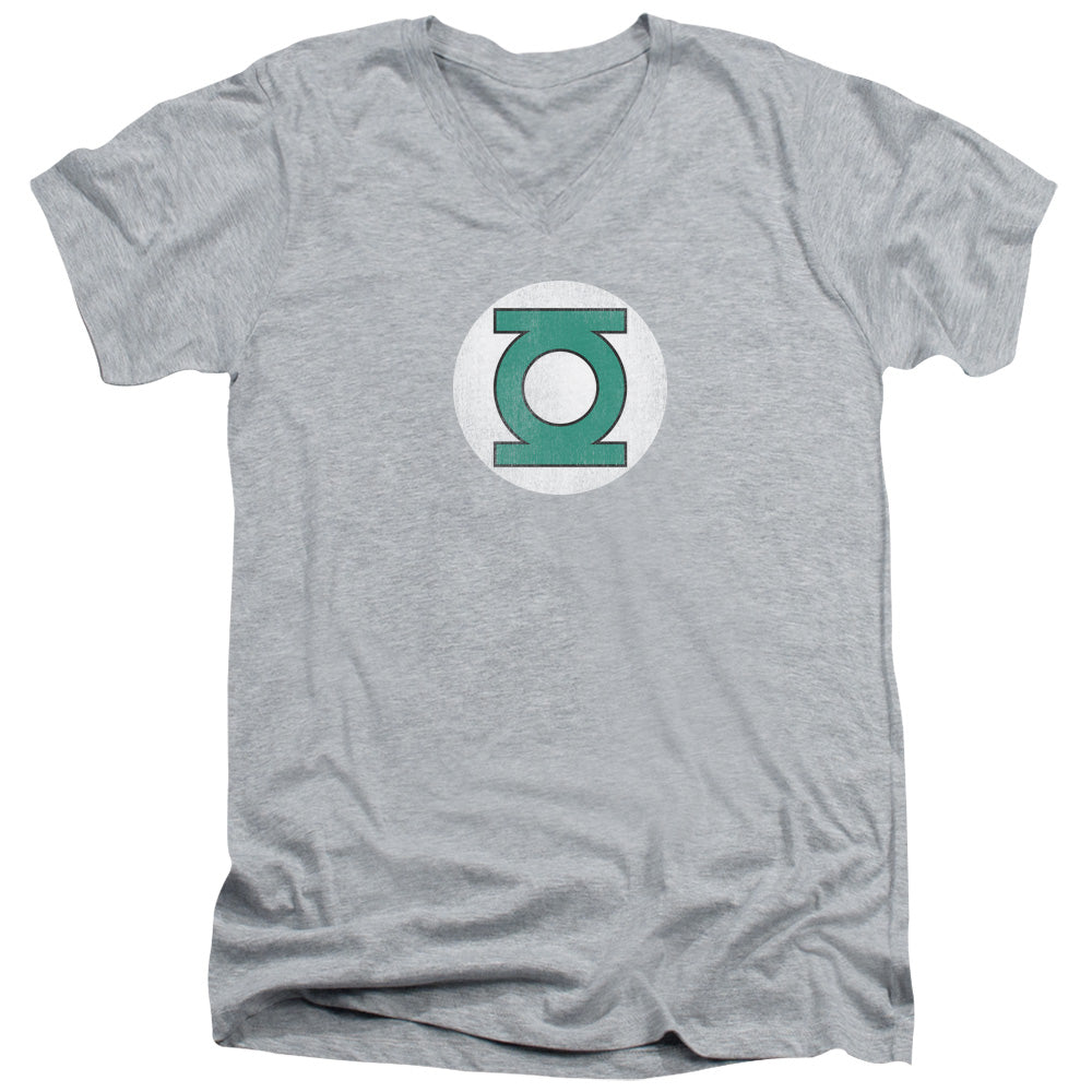 DC Comics Gl Logo Distressed Mens Slim Fit V Neck T Shirt Athletic Heather Officially Licensed