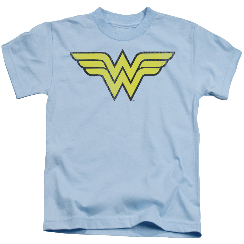 DC Comics Ww Logo Distressed Juvenile Kids Youth T Shirt Light Blue Officially Licensed