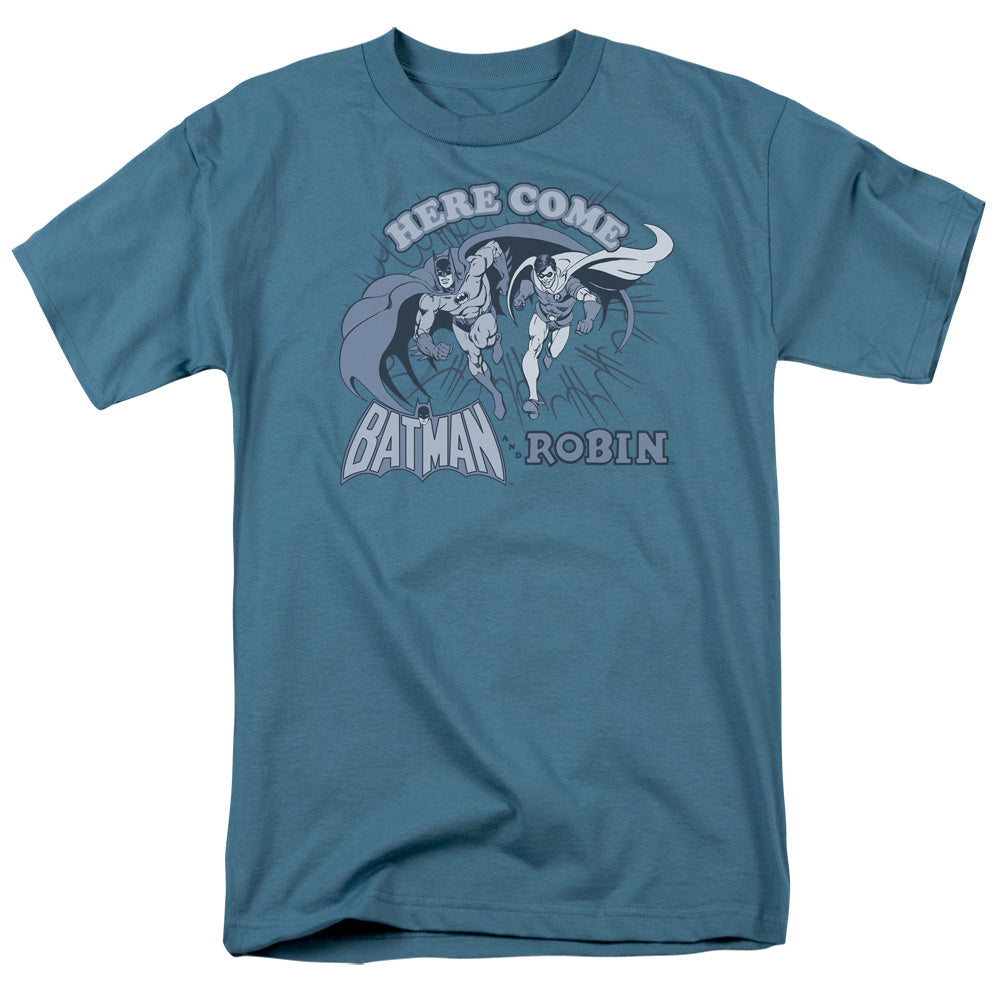Dc Batman Here Come Batman And Robin Mens T Shirt Slate Officially Licensed