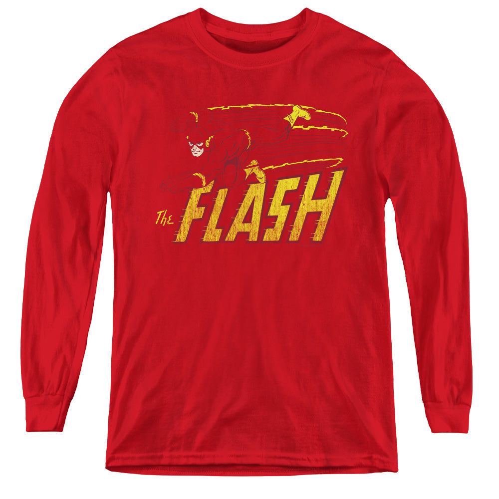 DC Comics Flash Flash Speed Distressed Long Sleeve Kids Youth T Shirt Red Officially Licensed