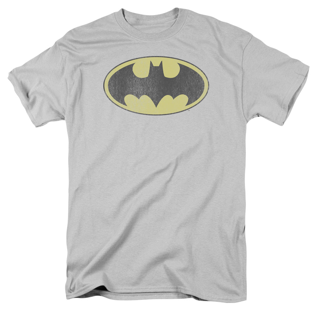 Dc Batman Retro Bat Logo Distressed Mens T Shirt Silver Officially Licensed