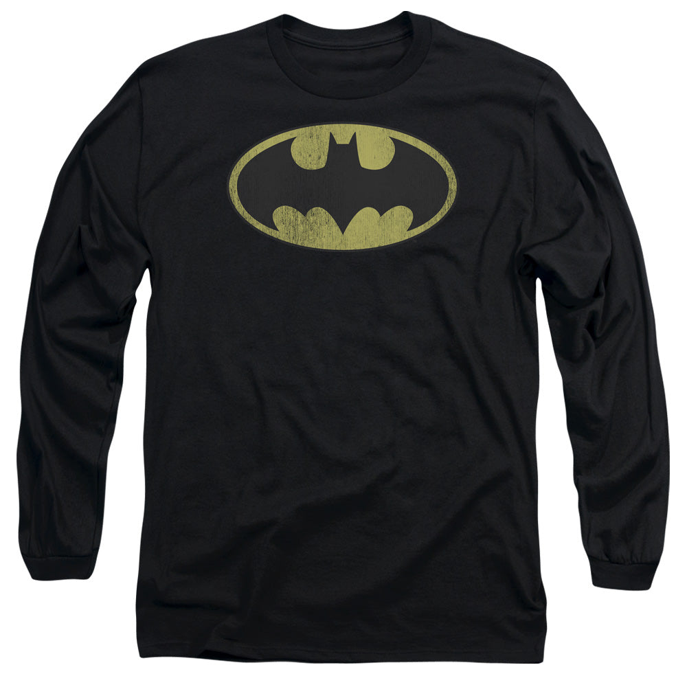 DC Comics Retro Bat Logo Distressed Mens Long Sleeve Shirt Black Officially Licensed