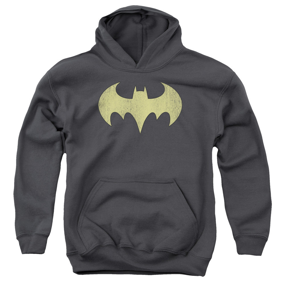 DC Comics Batgirl Logo Distressed Kids Youth Hoodie Charcoal Officially Licensed