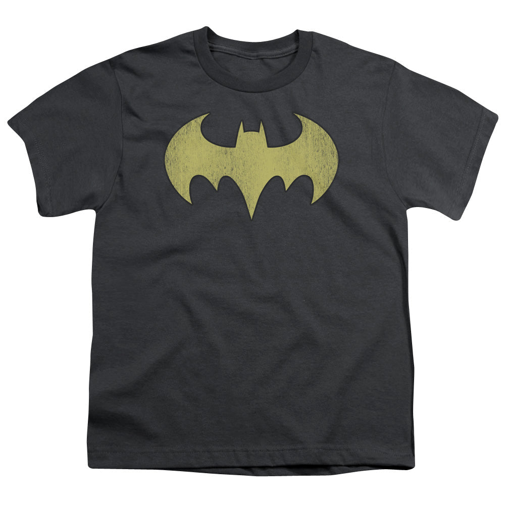 DC Comics Batgirl Logo Distressed Kids Youth T Shirt Charcoal Officially Licensed