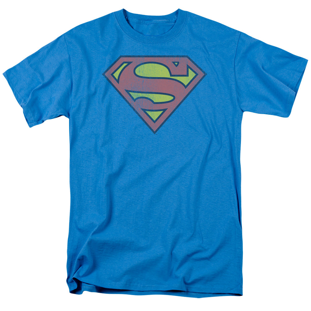 Dc Retro Supes Logo Distressed Mens T Shirt Turquoise Officially Licensed