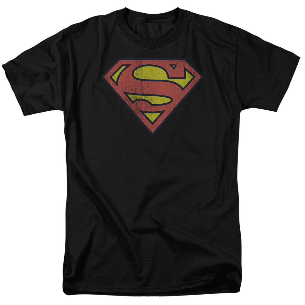 Dc Retro Supes Logo Distressed Mens T Shirt Black Officially Licensed