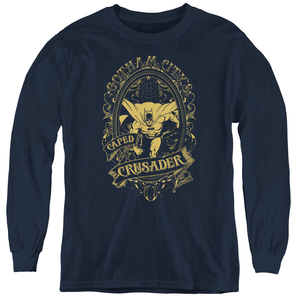 DC Comics Gotham Crusader Long Sleeve Kids Youth T Shirt Navy Blue Officially Licensed