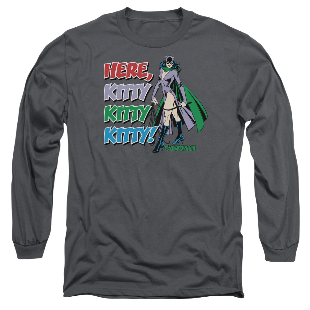 Dc Here Kitty Mens Long Sleeve Shirt Charcoal Officially Licensed