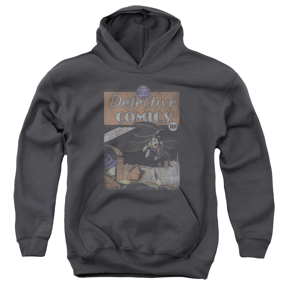 DC Comics Detective #27 Distressed Kids Youth Hoodie Charcoal Officially Licensed