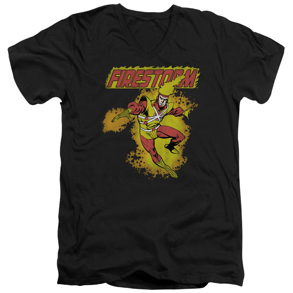 DC Comics Firestorm Mens Slim Fit V Neck T Shirt Black Officially Licensed