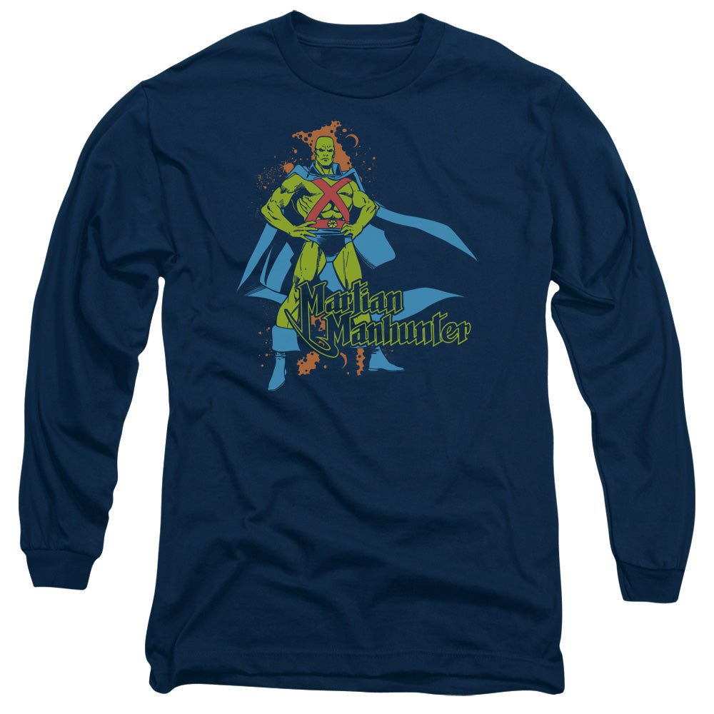 Dc Martian Manhunter Mens Long Sleeve Shirt Navy Officially Licensed