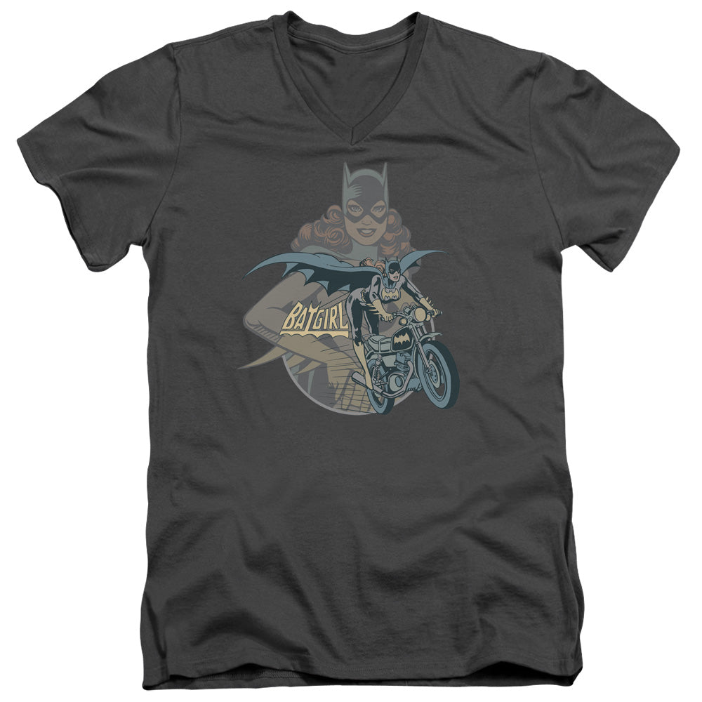 DC Comics Batgirl Biker Mens Slim Fit V Neck T Shirt Charcoal Officially Licensed