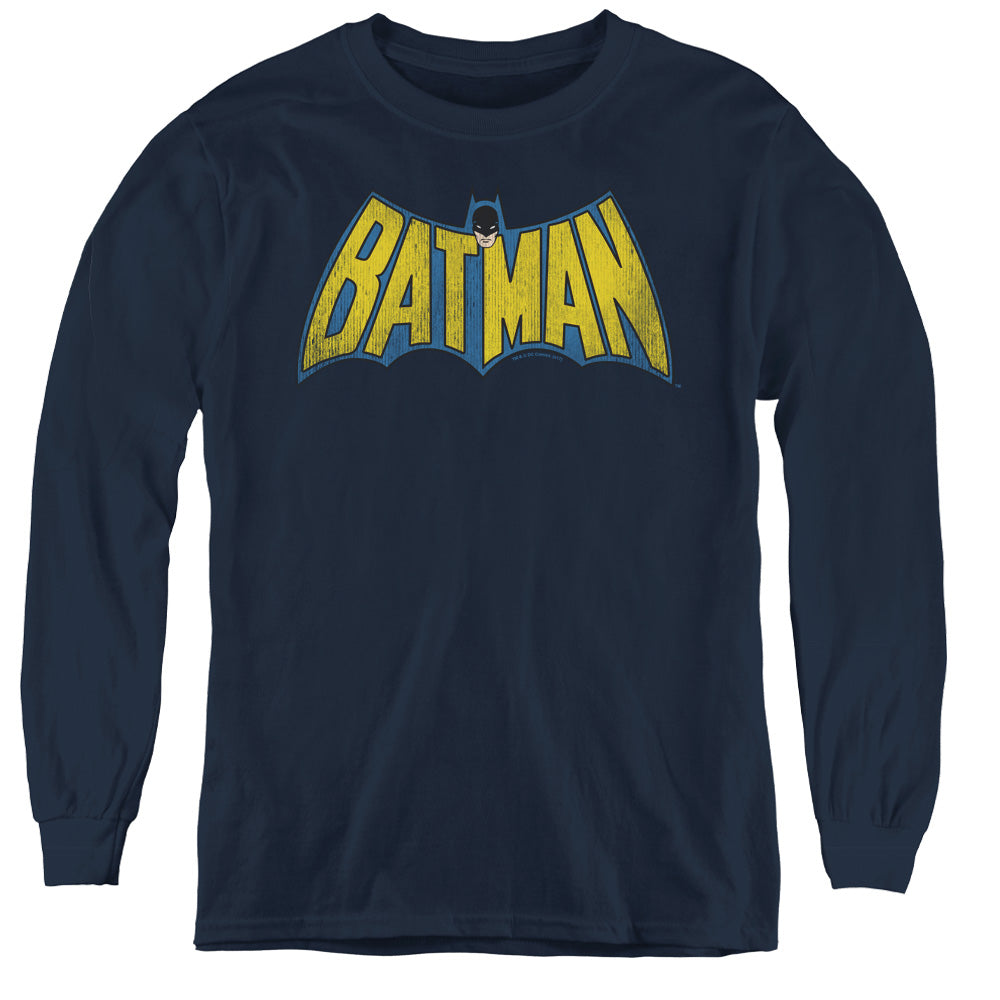 DC Comics Classic Batman Logo Long Sleeve Kids Youth T Shirt Navy Blue Officially Licensed