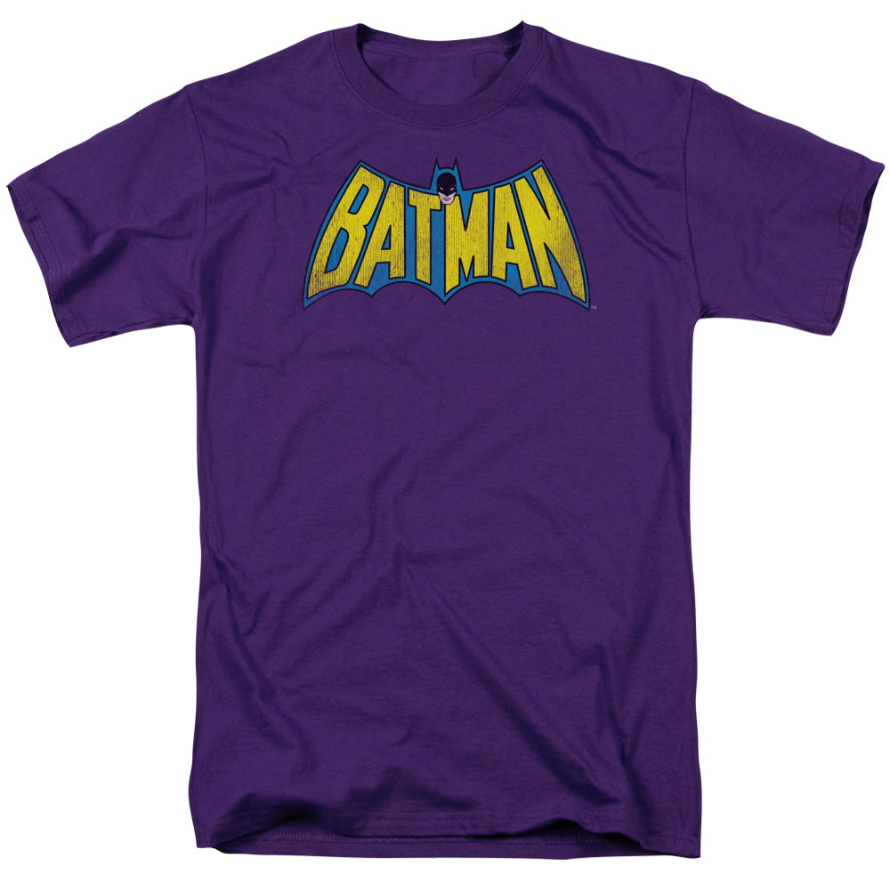 Dc Classic Batman Logo Distressed Mens T Shirt Purple Officially Licensed
