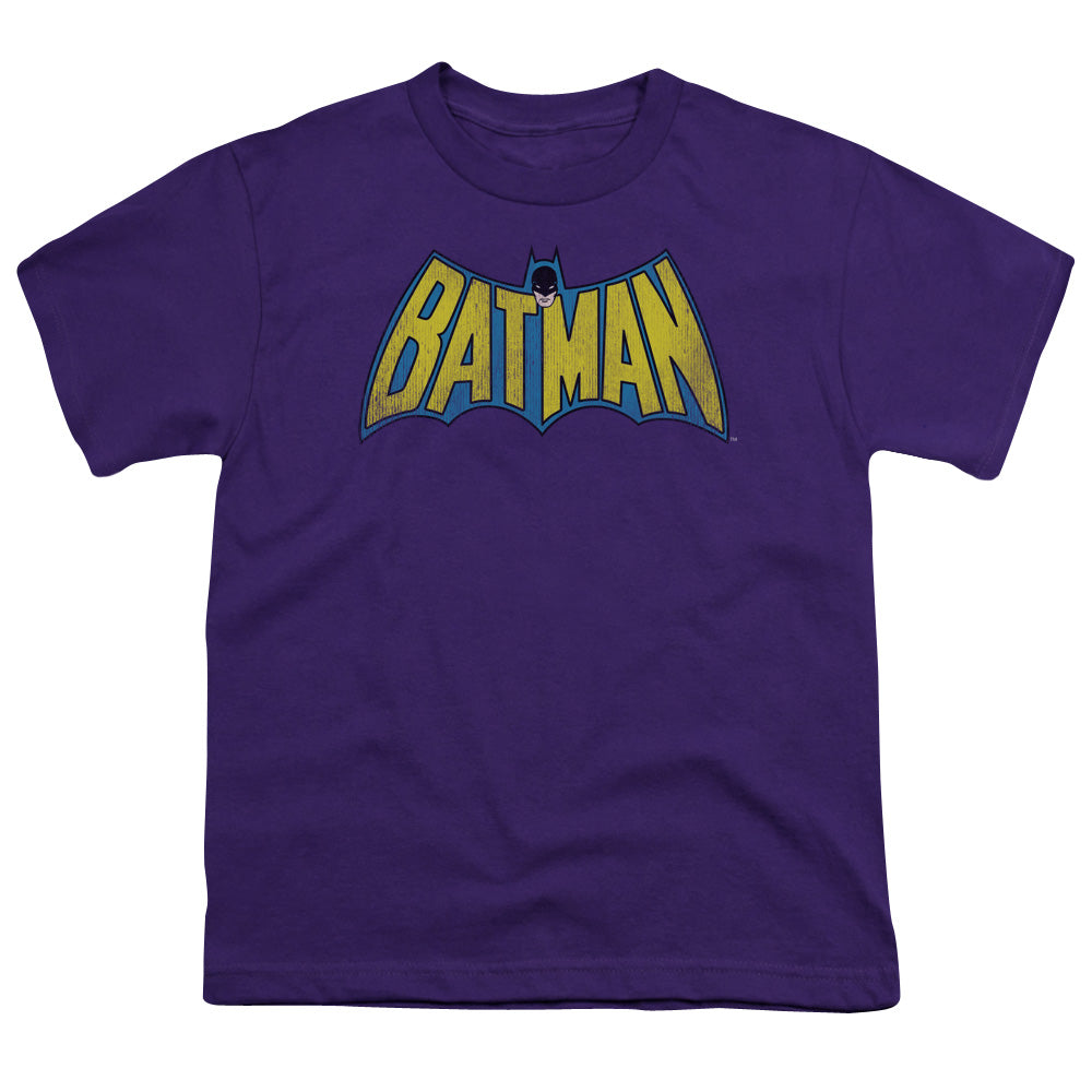 DC Comics Classic Batman Logo Distressed Kids Youth T Shirt Purple Officially Licensed