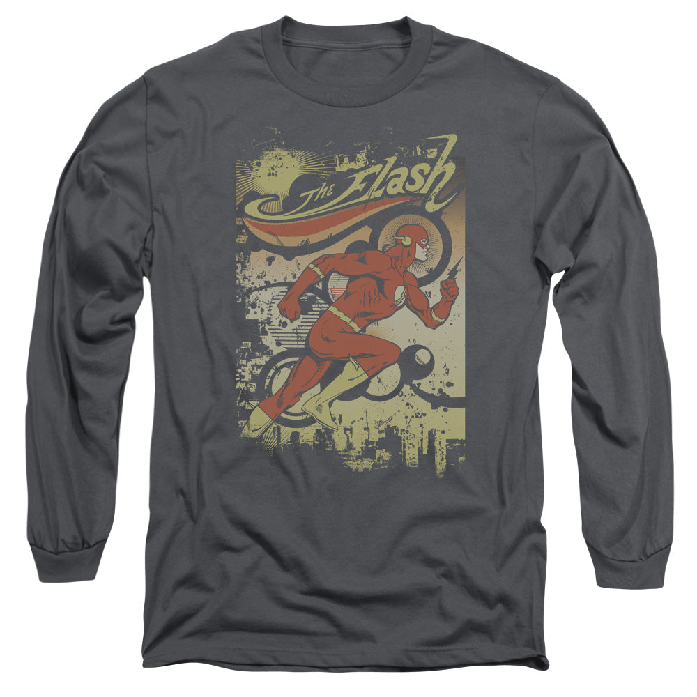DC Comics Flash Just Passing Through Mens Long Sleeve Shirt Charcoal Officially Licensed