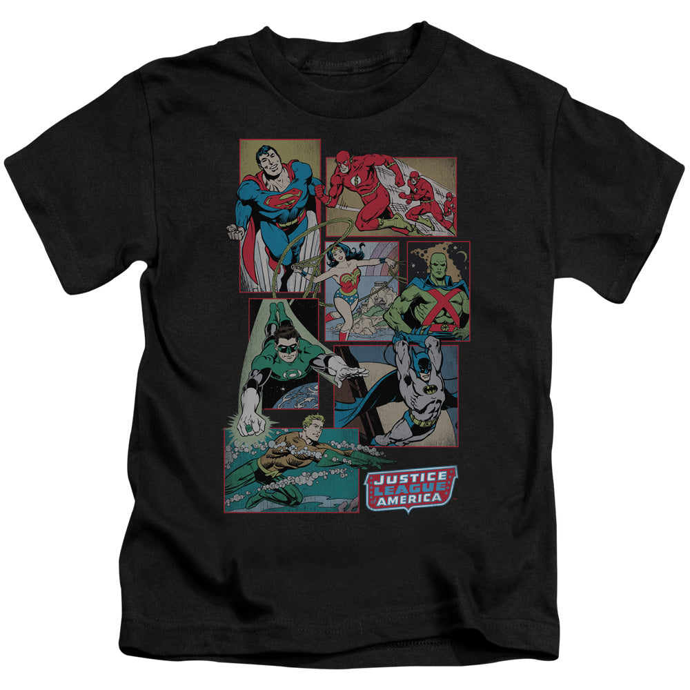 DC Comics Justice League Boxes Juvenile Kids Youth T Shirt Black Officially Licensed