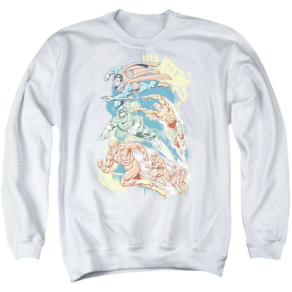 DC Comics Halftone League Mens Crewneck Sweatshirt White Officially Licensed