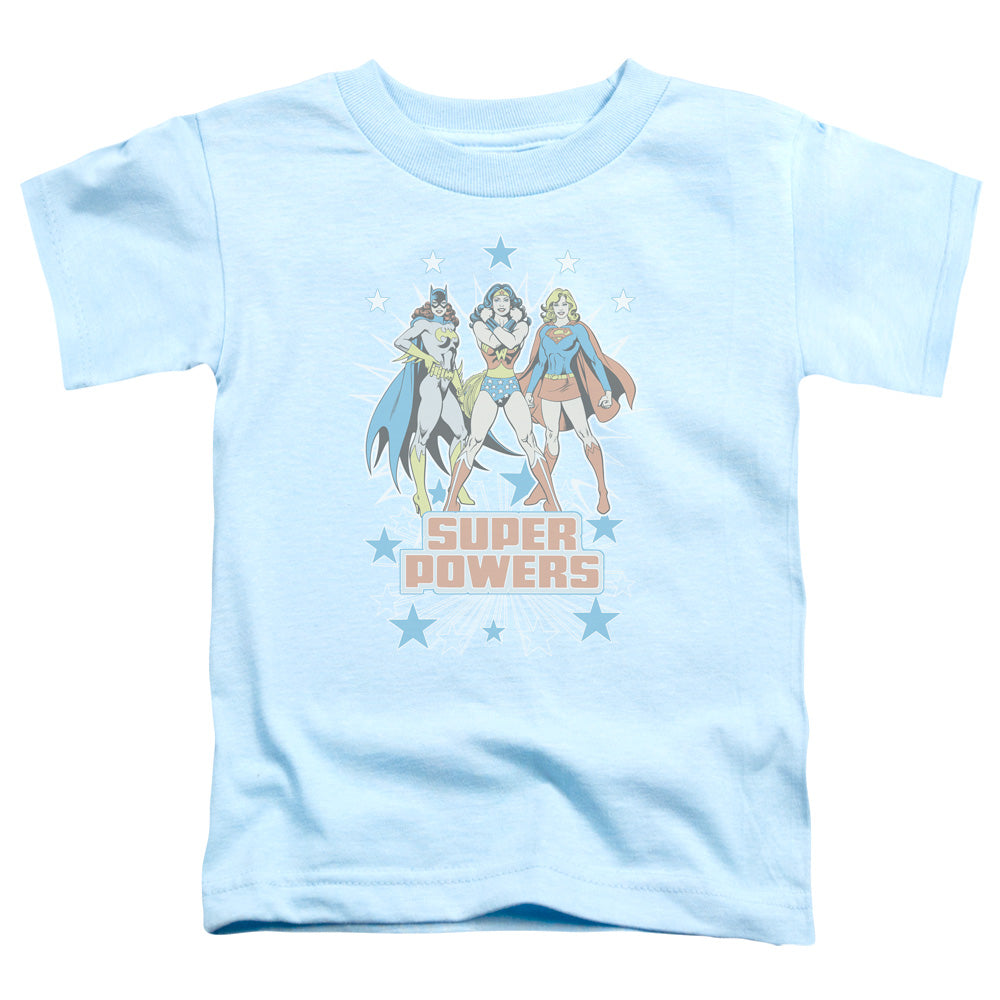 DC Comics Super Powers X3 Toddler Kids Youth T Shirt Light Blue Officially Licensed