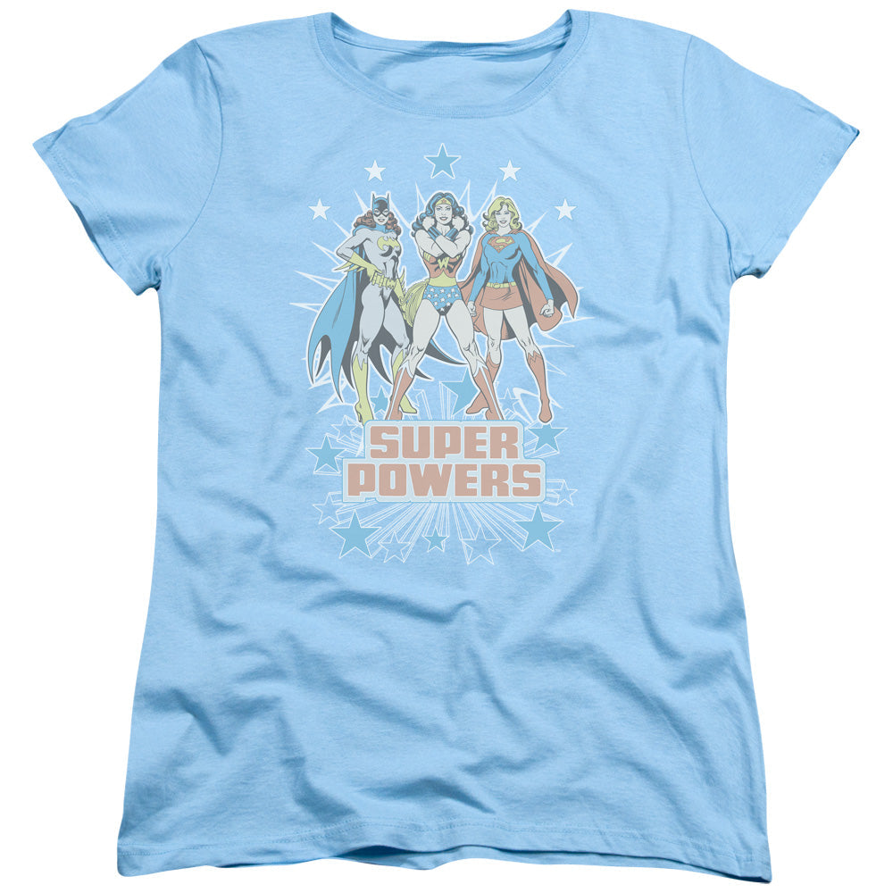 DC Comics Super Powers X3 Womens T Shirt Light Blue Officially Licensed