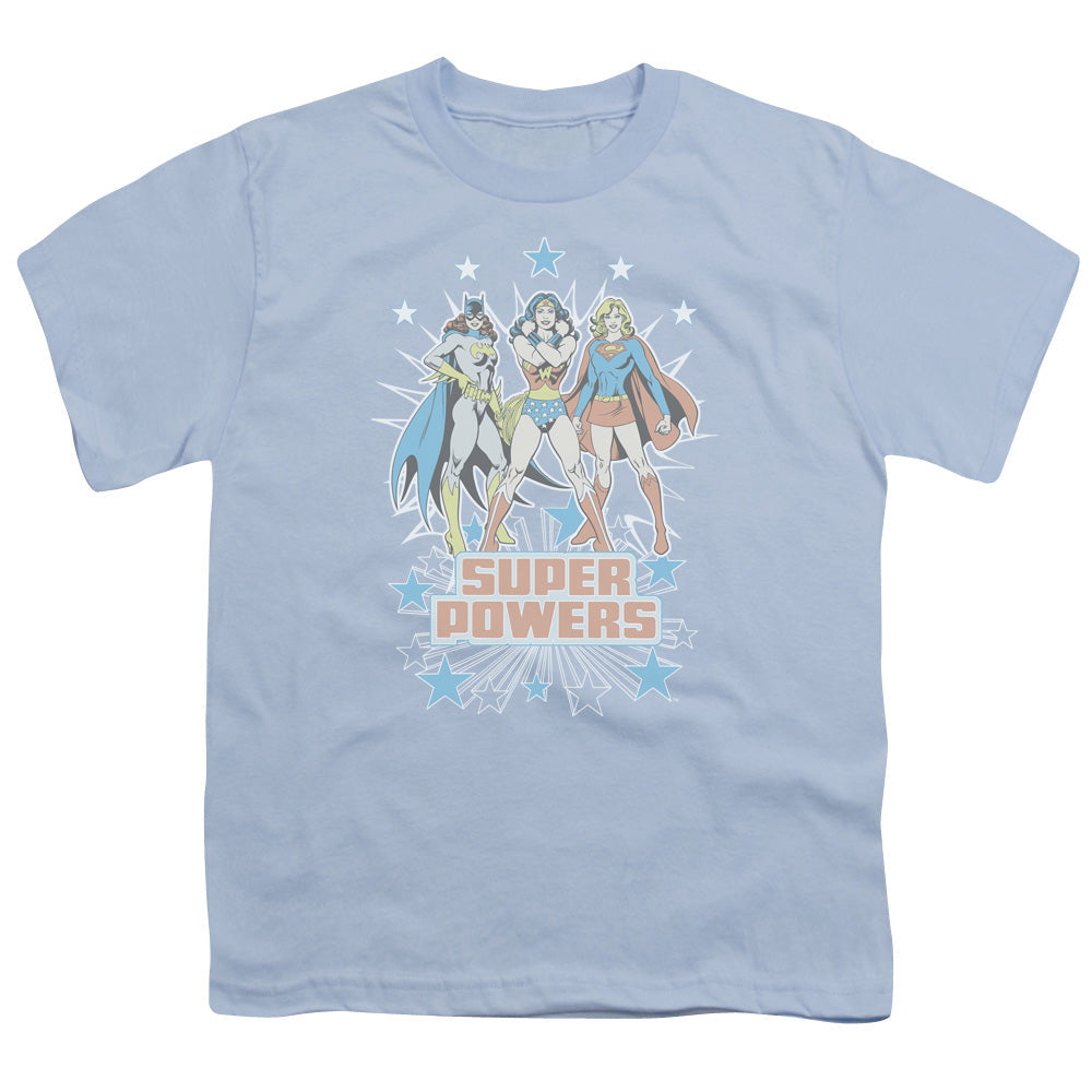 DC Comics Super Powers X3 Kids Youth T Shirt Light Blue Officially Licensed