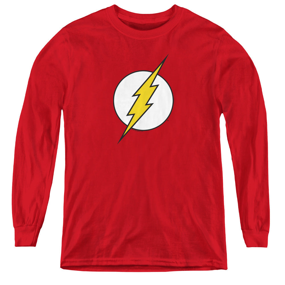 DC Comics Flash Flash Logo Long Sleeve Kids Youth T Shirt Red Officially Licensed