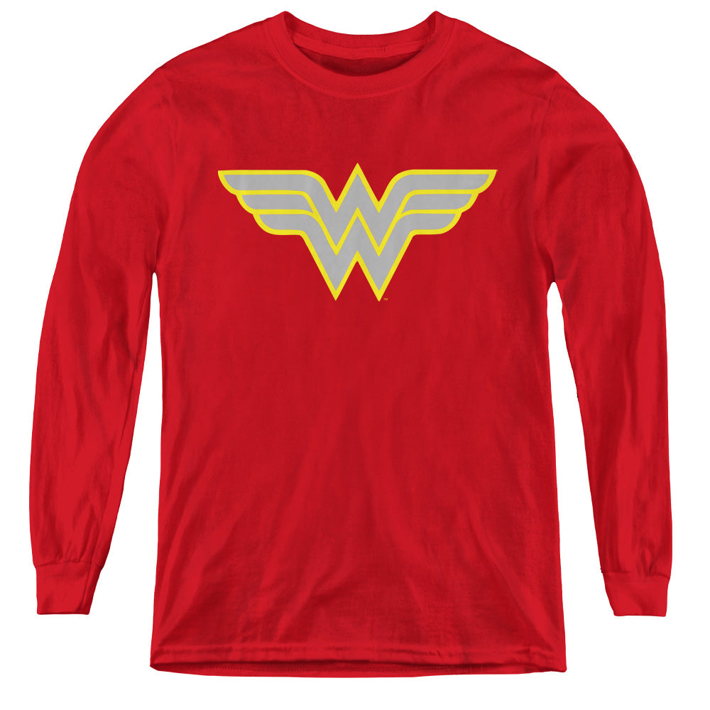 DC Comics Ww Logo Long Sleeve Kids Youth T Shirt Red Officially Licensed