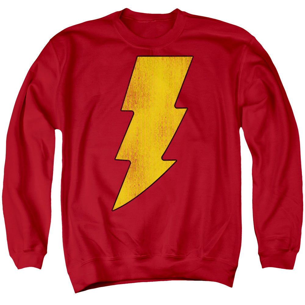 DC Comics Shazam Logo Distressed Mens Crewneck Sweatshirt Red Officially Licensed