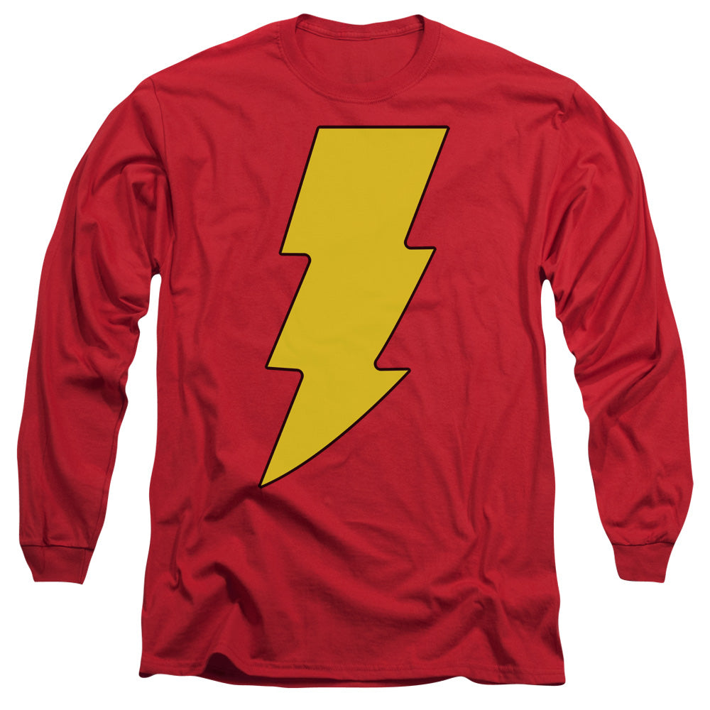 DC Comics Shazam Logo Mens Long Sleeve Shirt Red Officially Licensed