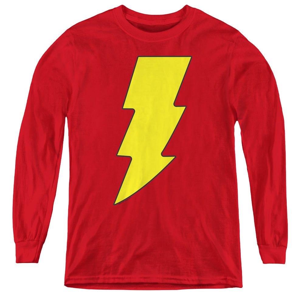 DC Comics Shazam Logo Long Sleeve Kids Youth T Shirt Red Officially Licensed