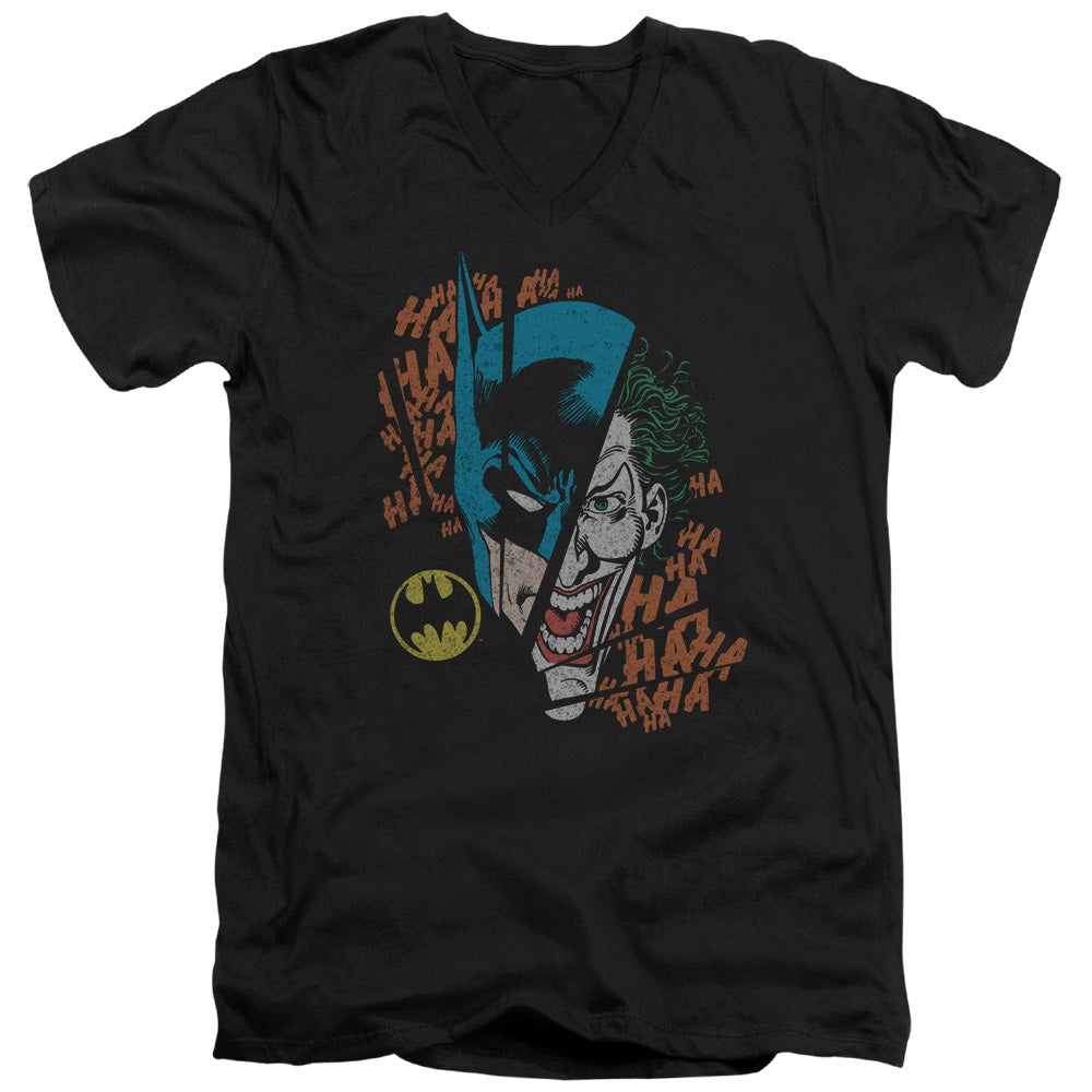 DC Comics Broken Visage Mens Slim Fit V Neck T Shirt Black Officially Licensed