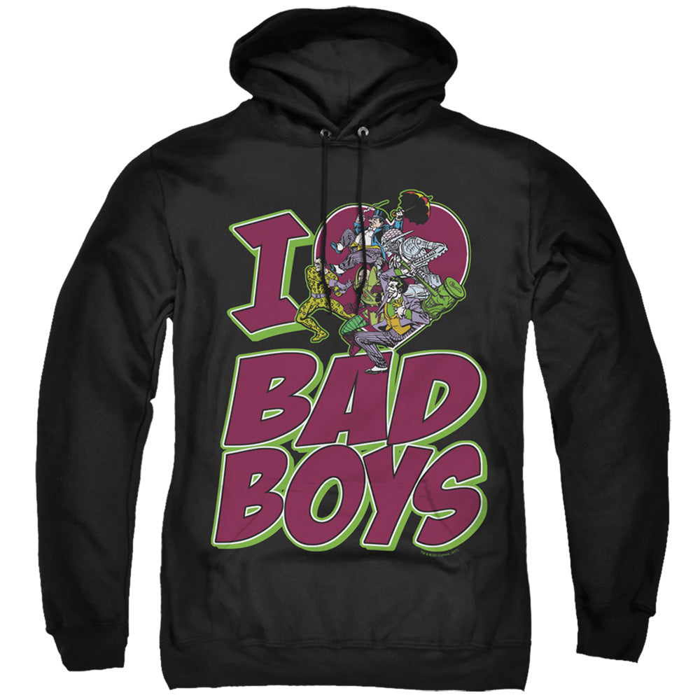 DC Comics I Heart Bad Boys Mens Hoodie Black Officially Licensed