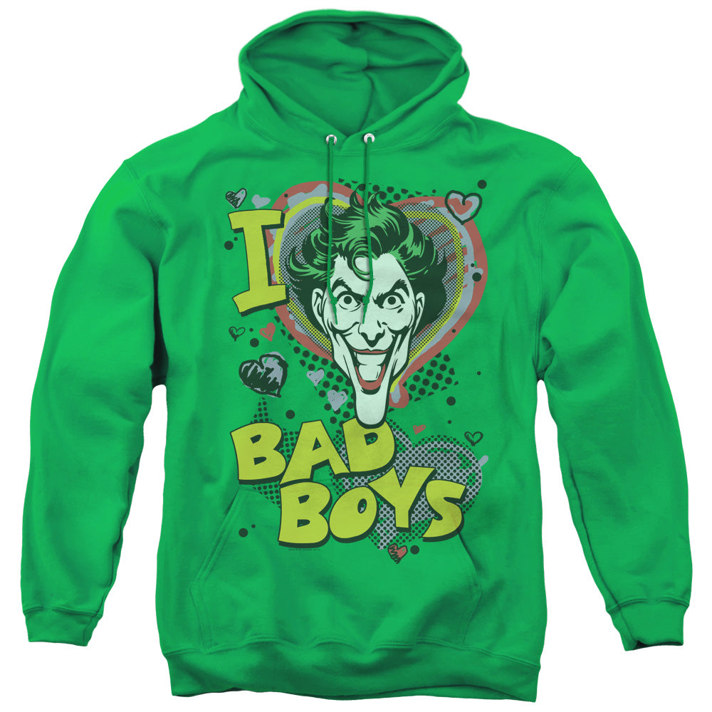 DC Comics I Heart Bad Boys 2 Mens Hoodie Kelly Green Officially Licensed