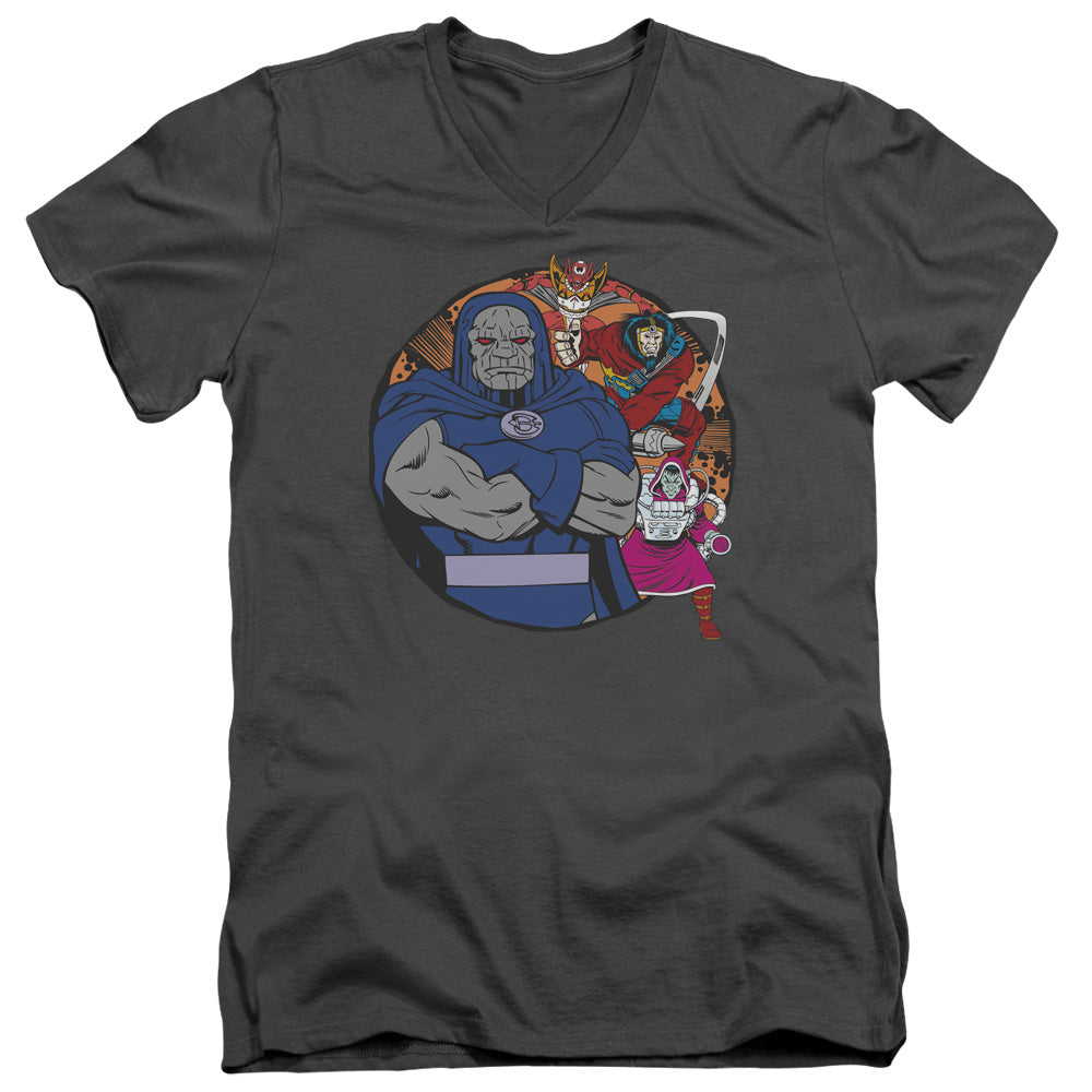 DC Comics Apokolips Represent Mens Slim Fit V Neck T Shirt Charcoal Officially Licensed