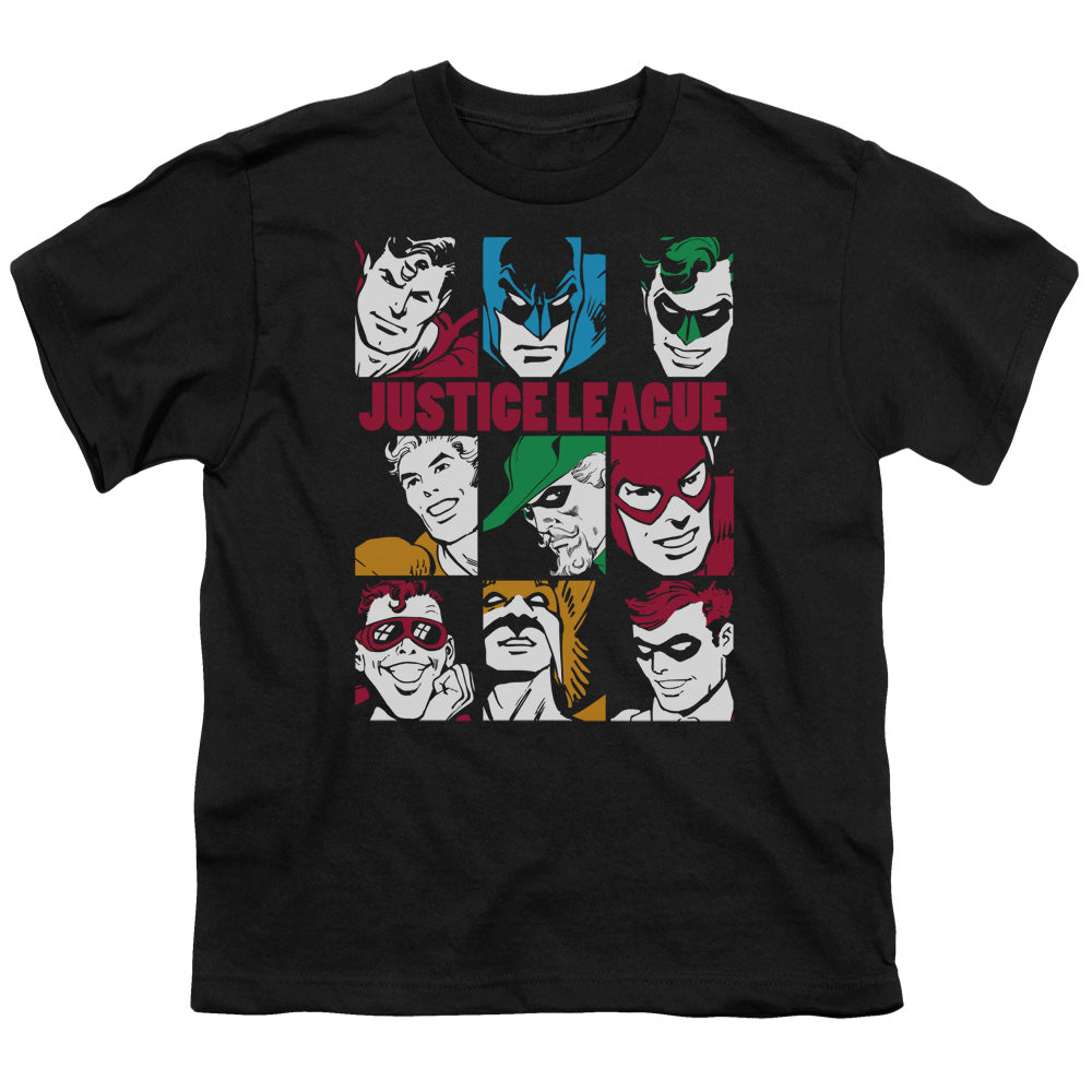 DC Comics Nine Blocks of Justice Kids Youth T Shirt Black Officially Licensed