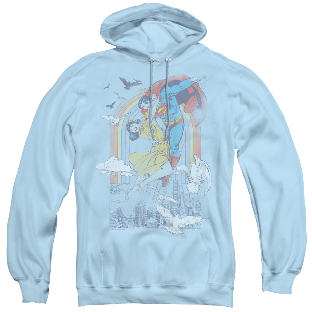 DC Comics Rainbow Love Mens Hoodie Light Blue Officially Licensed