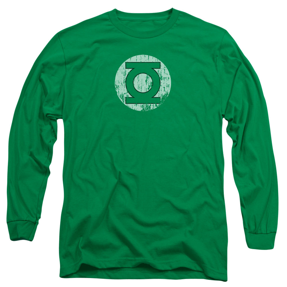 DC Comics Distressed Lantern Logo Mens Long Sleeve Shirt Kelly Green Officially Licensed