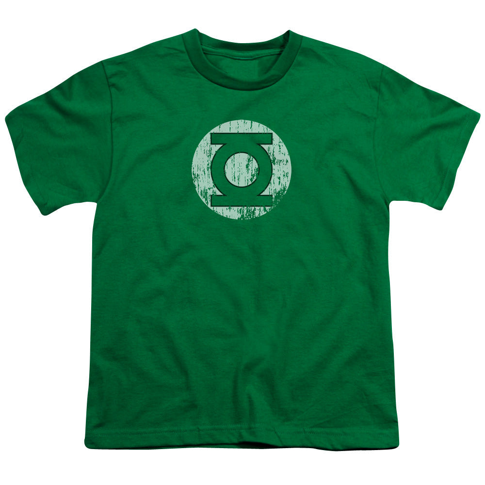 DC Comics Distressed Lantern Logo Kids Youth T Shirt Kelly Green Officially Licensed
