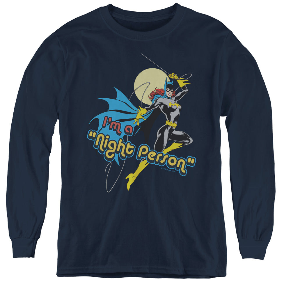 DC Comics Night Person Long Sleeve Kids Youth T Shirt Navy Blue Officially Licensed