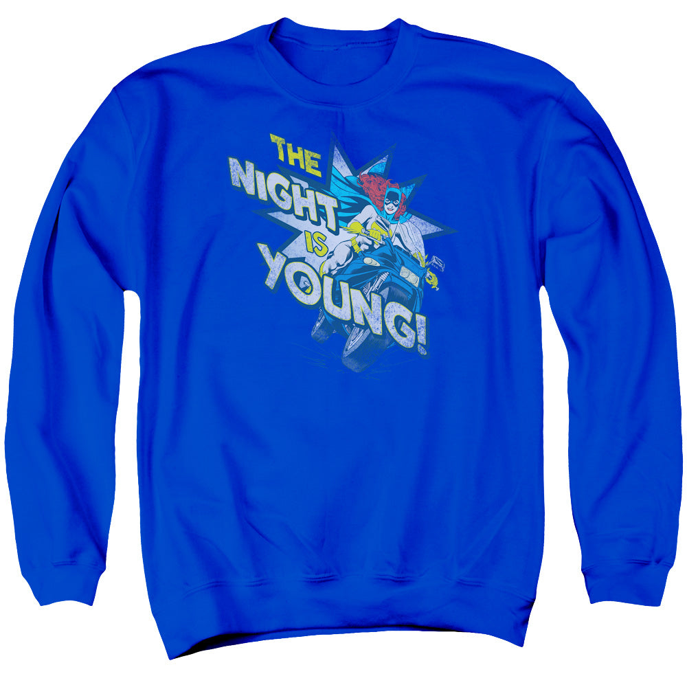 DC Comics the Night is Young Mens Crewneck Sweatshirt Royal Blue Officially Licensed