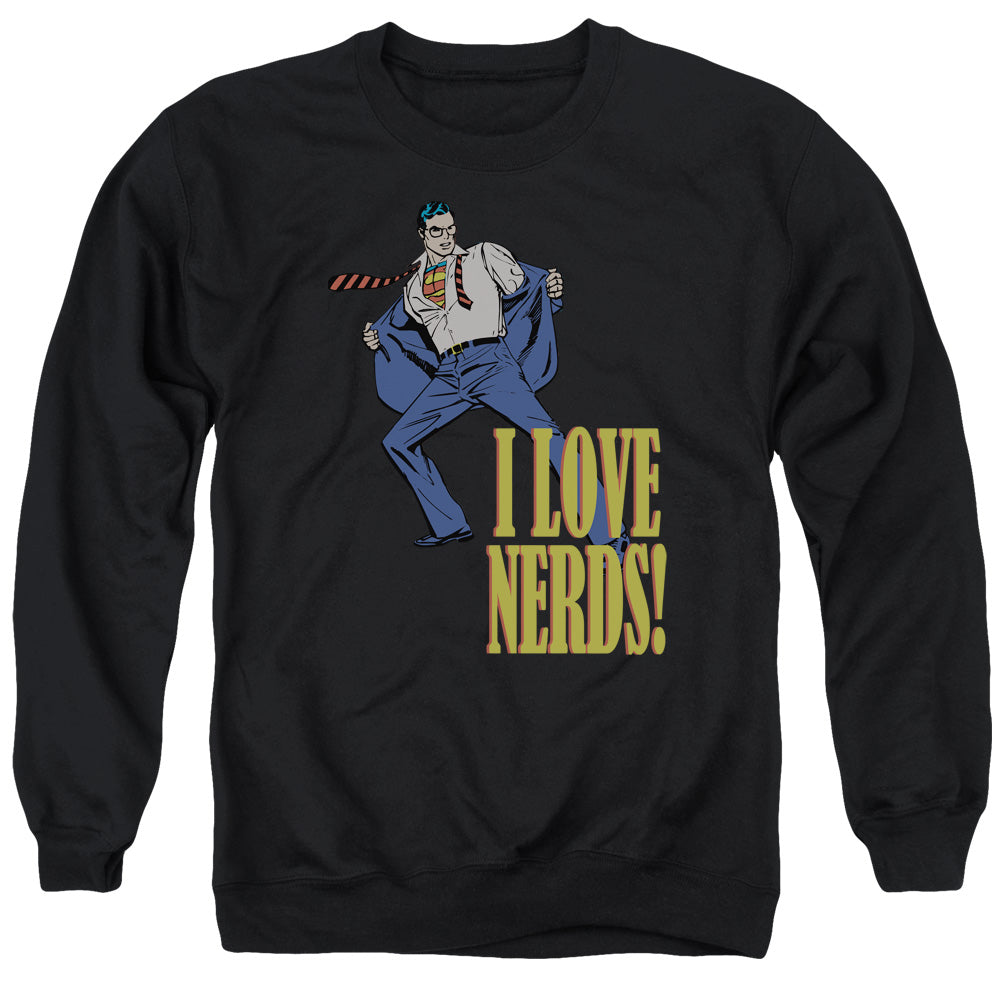 DC Comics I Love Nerds Mens Crewneck Sweatshirt Black Officially Licensed