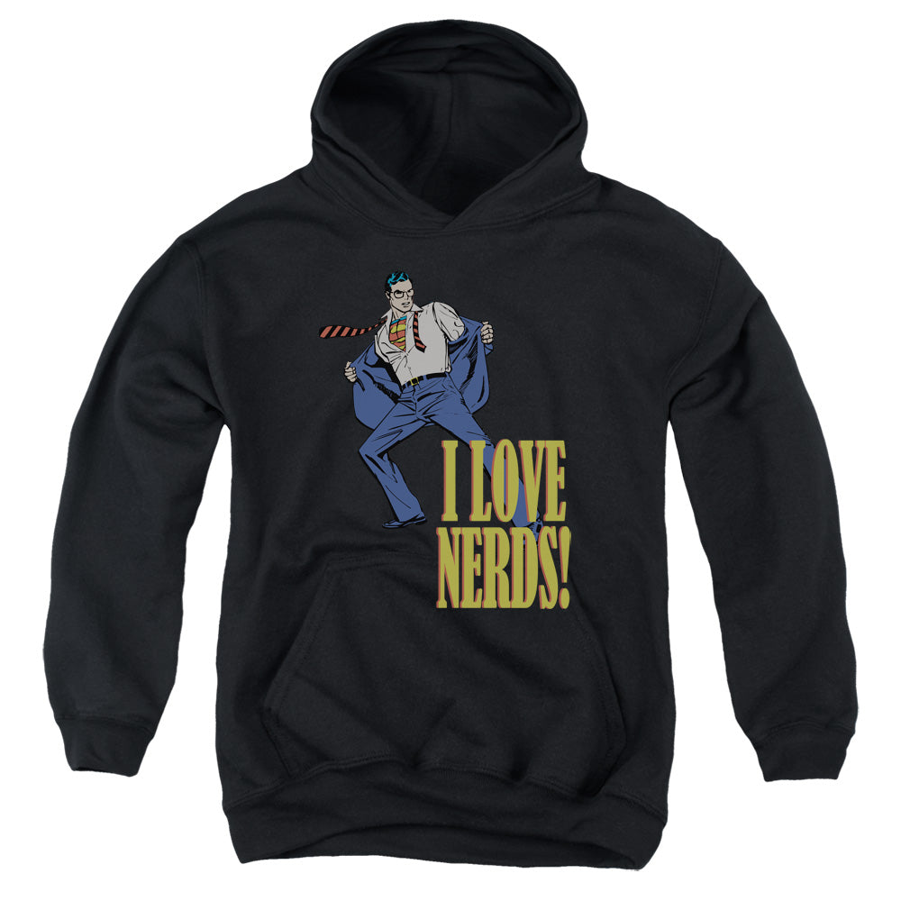 DC Comics I Love Nerds Kids Youth Hoodie Black Officially Licensed