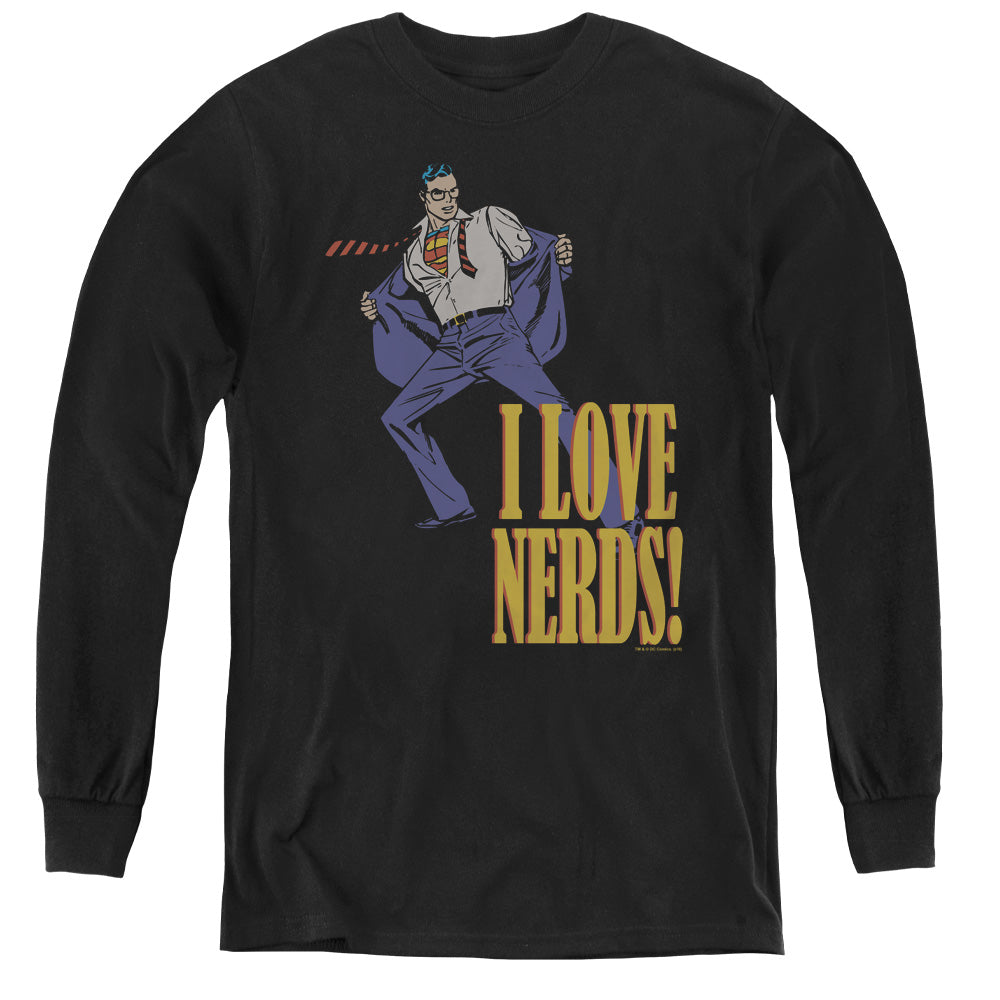 DC Comics I Love Nerds Long Sleeve Kids Youth T Shirt Black Officially Licensed