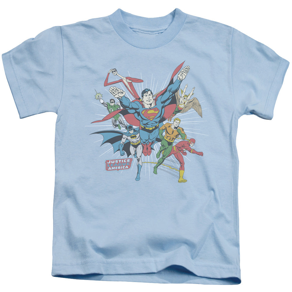 DC Comics Lead the Charge Juvenile Kids Youth T Shirt Light Blue Officially Licensed